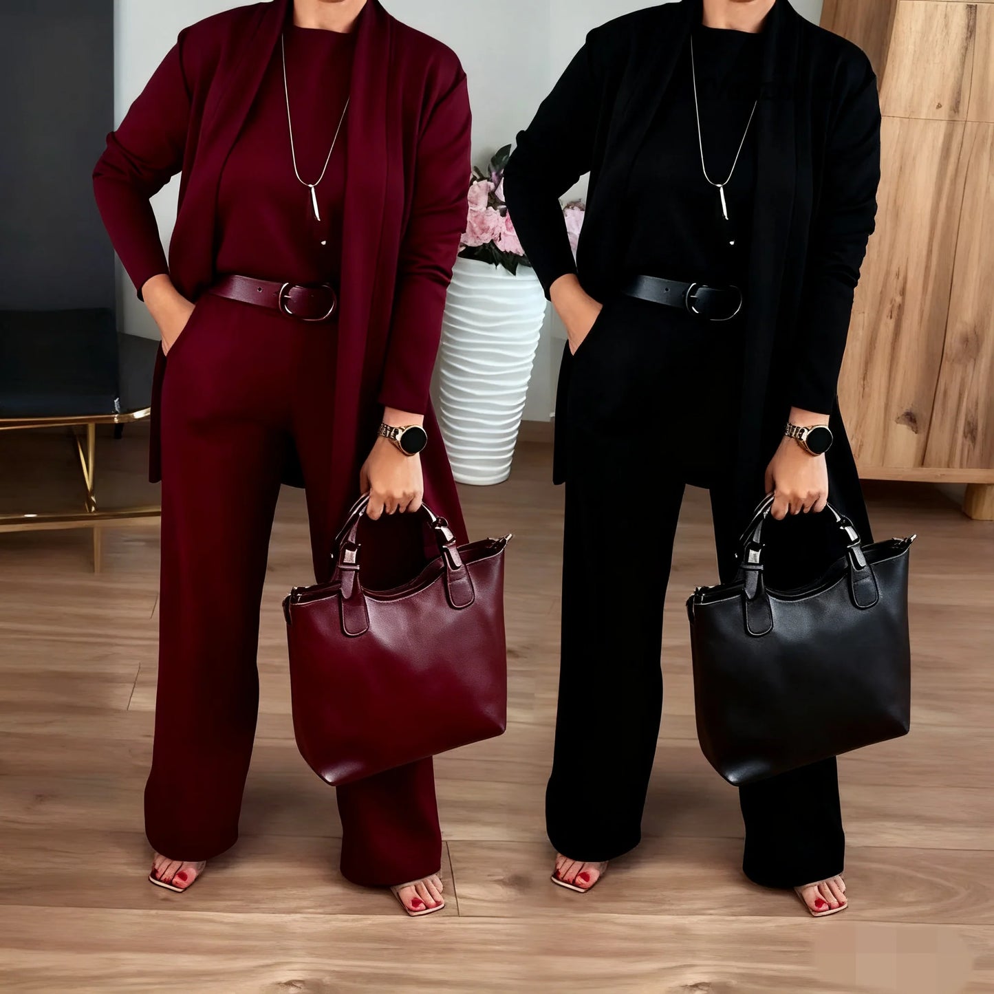 ✈️Free shipping worldwide⏳Time-Limited Special⏰Elegant 3-piece set including long cardigan, top and pants💞