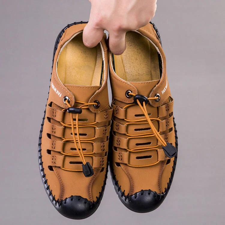 Aviator Wrapped Toe Hollow Leather Sandals👞