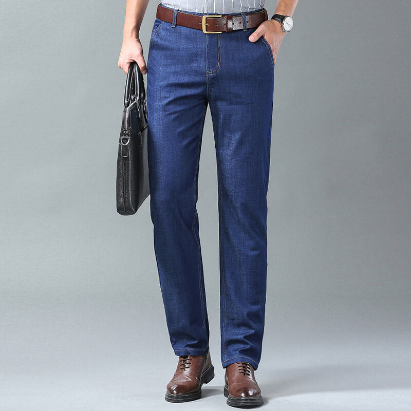 Wide straight-leg, perfectly shapes the legs, a must-have for men.