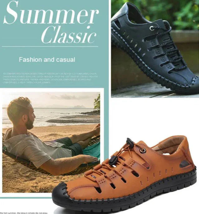 Aviator Wrapped Toe Hollow Leather Sandals👞