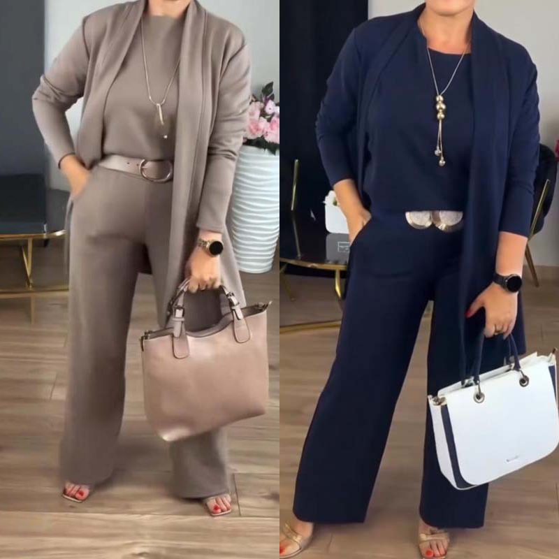 ✈️Free shipping worldwide⏳Time-Limited Special⏰Elegant 3-piece set including long cardigan, top and pants💞