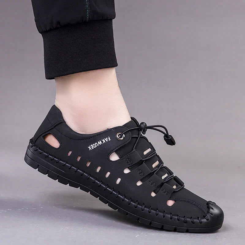 Aviator Wrapped Toe Hollow Leather Sandals👞