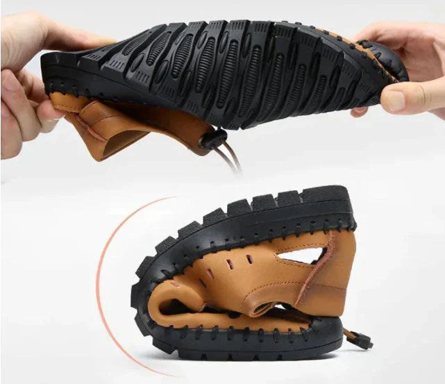 Aviator Wrapped Toe Hollow Leather Sandals👞