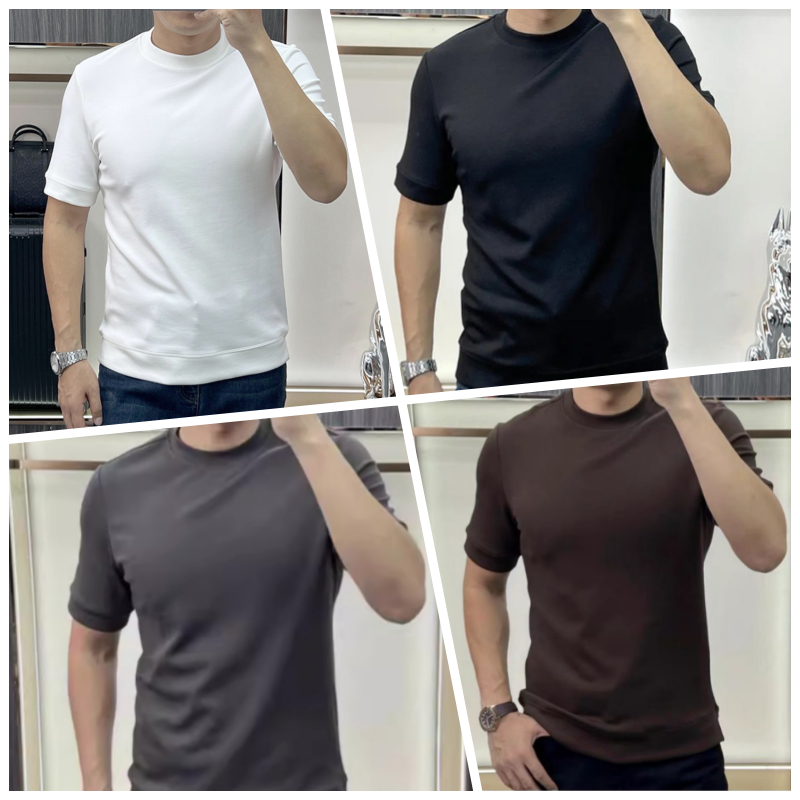 T-shirt en coton pur à collier simple d'été pour hommes (50% de réduction)