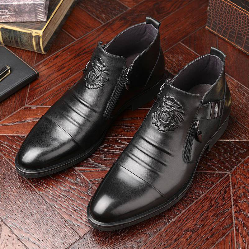 Men's Leather Ankle Boots with Double Side Zipper and Pointed Toe(50% OFF)