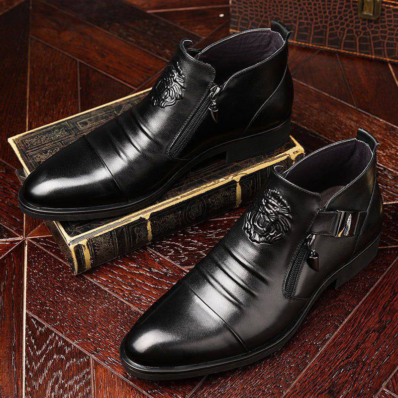 Men's Leather Ankle Boots with Double Side Zipper and Pointed Toe(50% OFF)