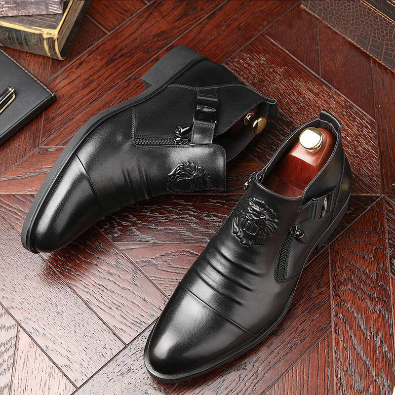 Men's Leather Ankle Boots with Double Side Zipper and Pointed Toe(50% OFF)