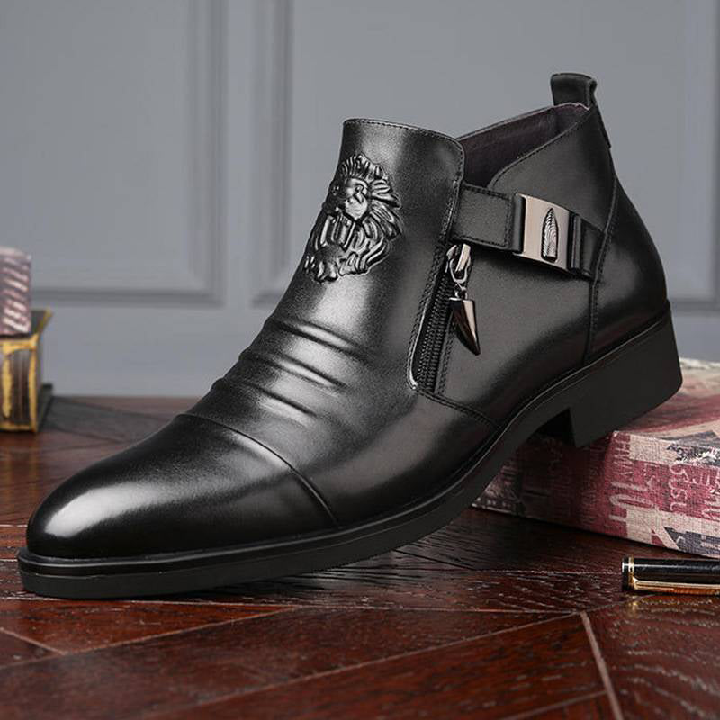 Men's Leather Ankle Boots with Double Side Zipper and Pointed Toe(50% OFF)