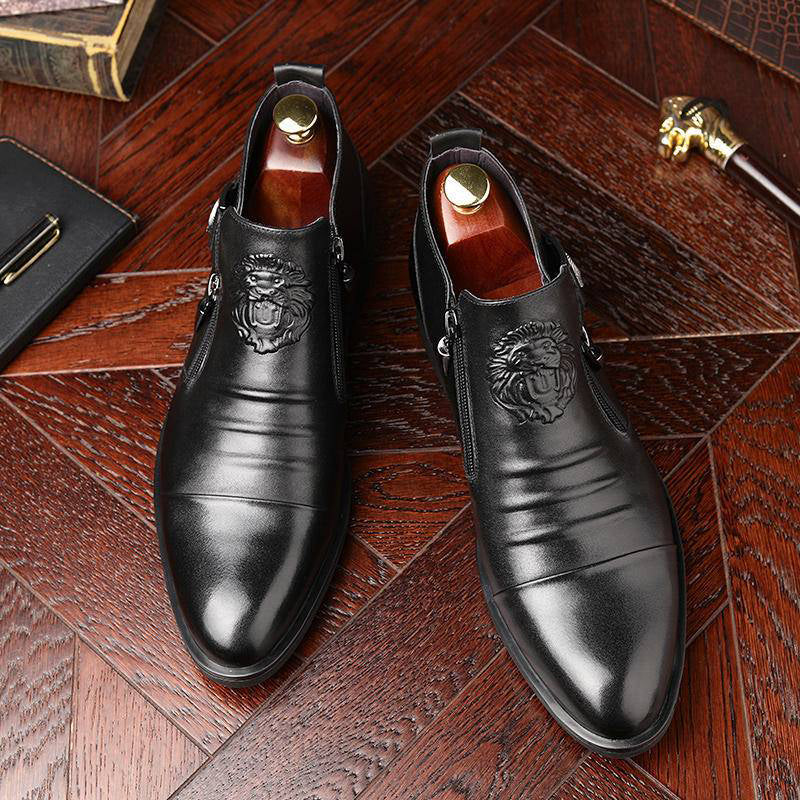 Men's Leather Ankle Boots with Double Side Zipper and Pointed Toe(50% OFF)