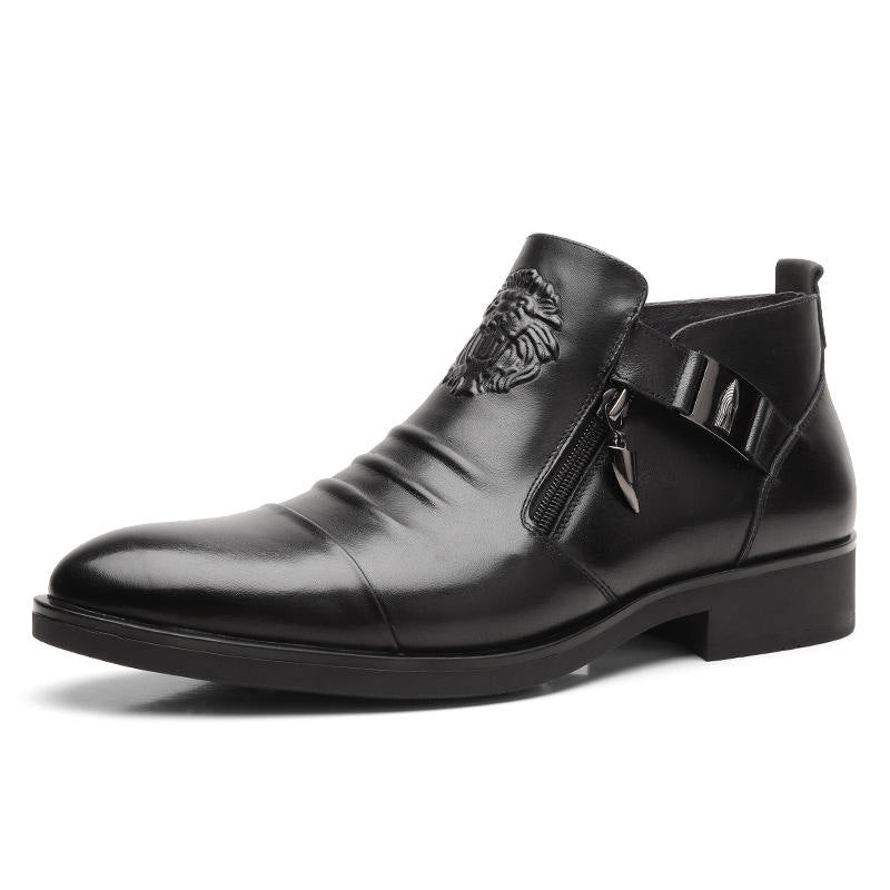 Men's Leather Ankle Boots with Double Side Zipper and Pointed Toe(50% OFF)