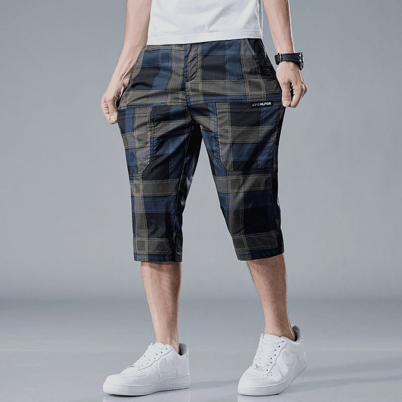 Men's Casual Plaid Straight Leg 3/4 Shorts