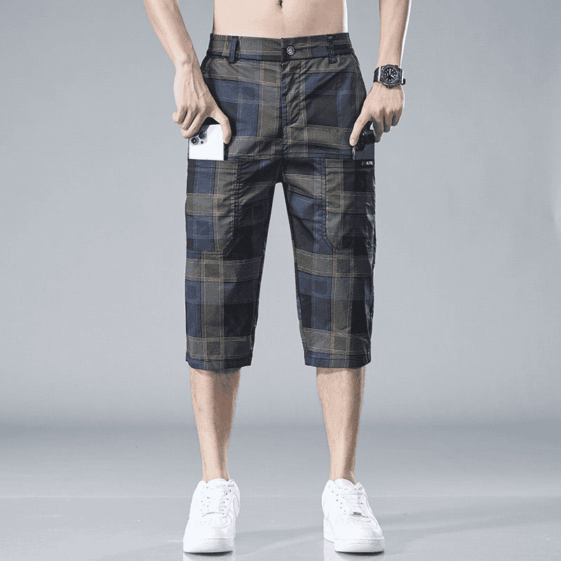 Men's Casual Plaid Straight Leg 3/4 Shorts