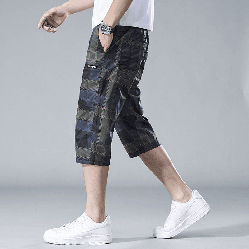 Men's Casual Plaid Straight Leg 3/4 Shorts