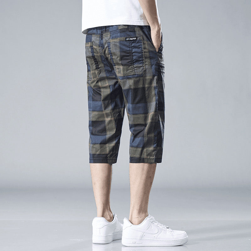 Men's Casual Plaid Straight Leg 3/4 Shorts