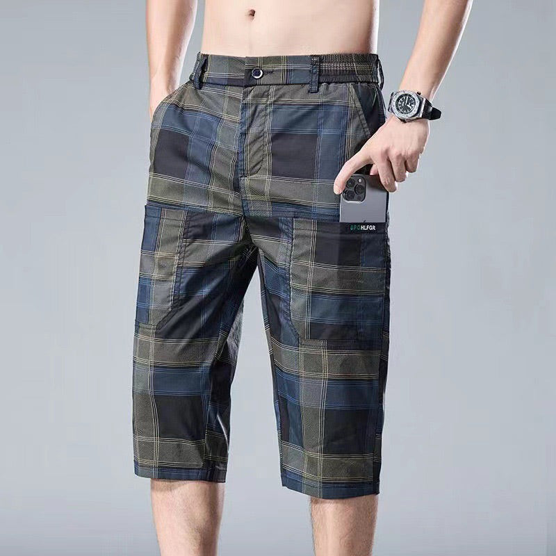 Men's Casual Plaid Straight Leg 3/4 Shorts