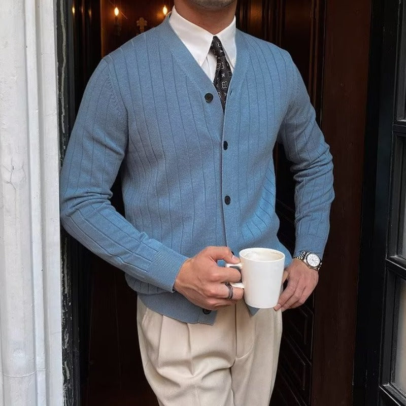 Pull avant ouvert à col en V masculin aux couleurs unis (50% de réduction)