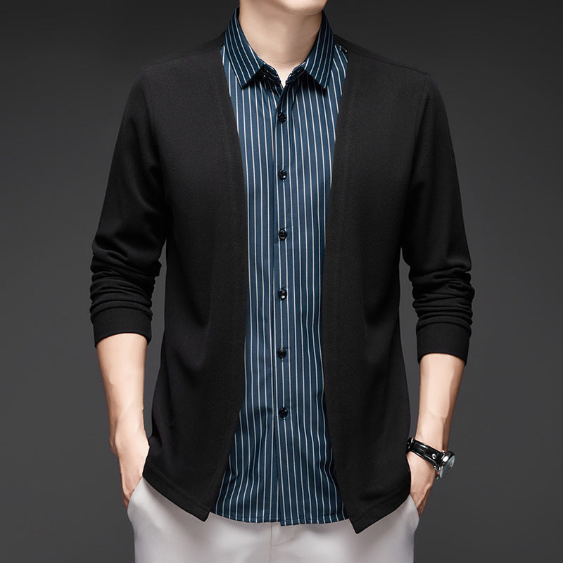 Men's Fake Two-Piece Striped Long-Sleeved Sweater(50% OFF)