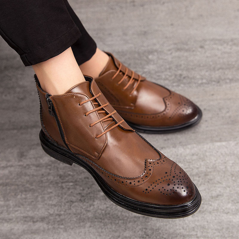 Men's Lace-Up Carved Wingtip Brogue Boots(50% OFF)