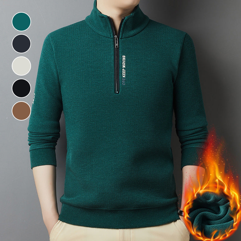 ✨Offre d'hiver💖Pull chaud et épais en tricot gaufré à demi-fermeture éclair pour homme