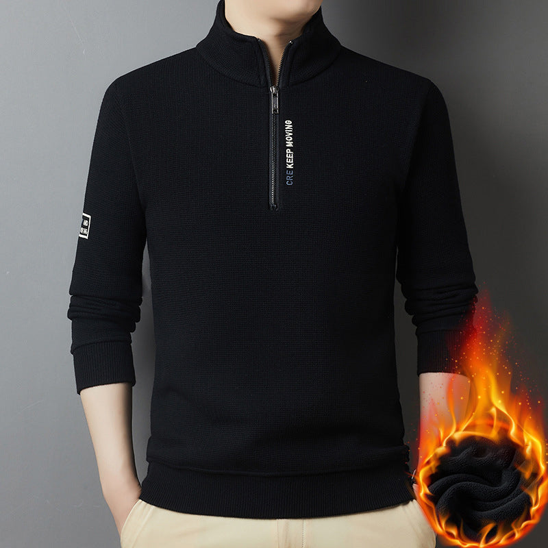 ✨Offre d'hiver💖Pull chaud et épais en tricot gaufré à demi-fermeture éclair pour homme
