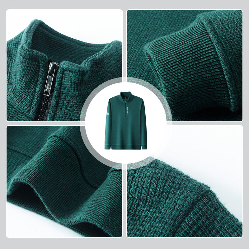 ✨Offre d'hiver💖Pull chaud et épais en tricot gaufré à demi-fermeture éclair pour homme