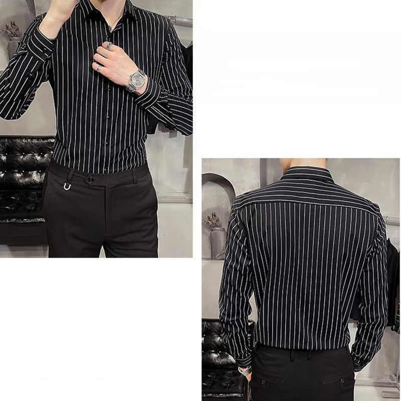 Men's Slim-Fit Striped Long-Sleeve Shirt(50% OFF)