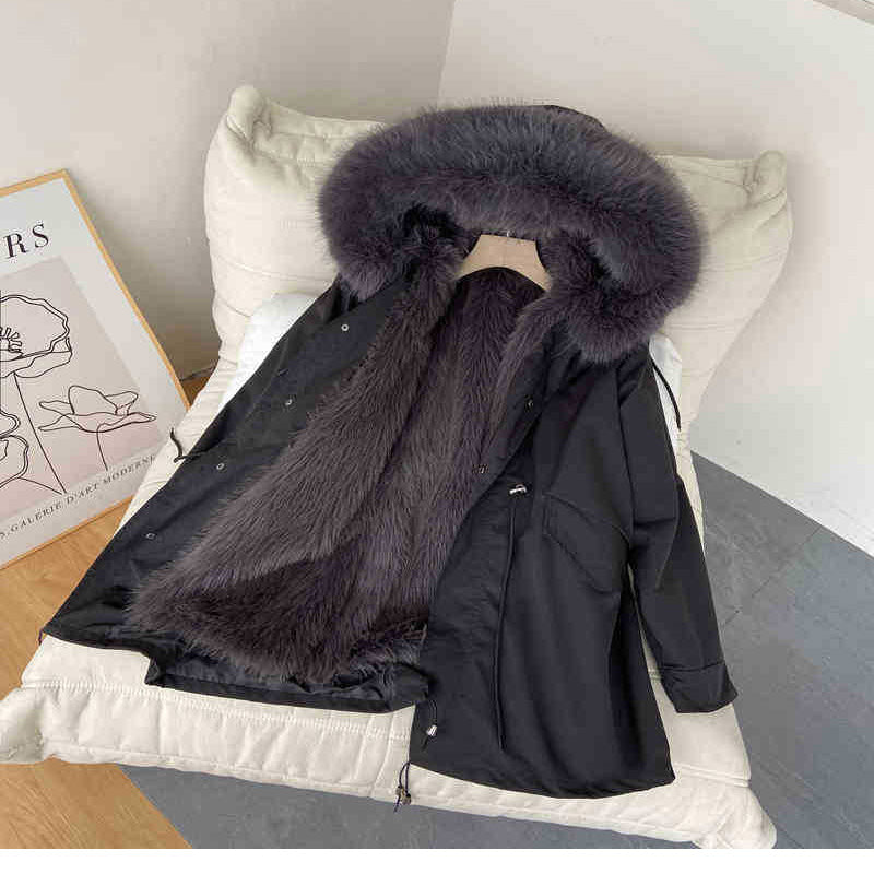 Veste de mi-longueur masculine avec fourrure synthétique amovible (50% de réduction)