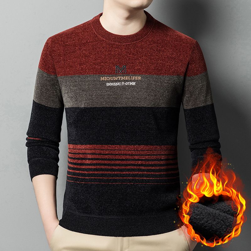 š„Hot Saleš„Menās Chenille Round-neck Thickened Plush Lined Warm Sweater