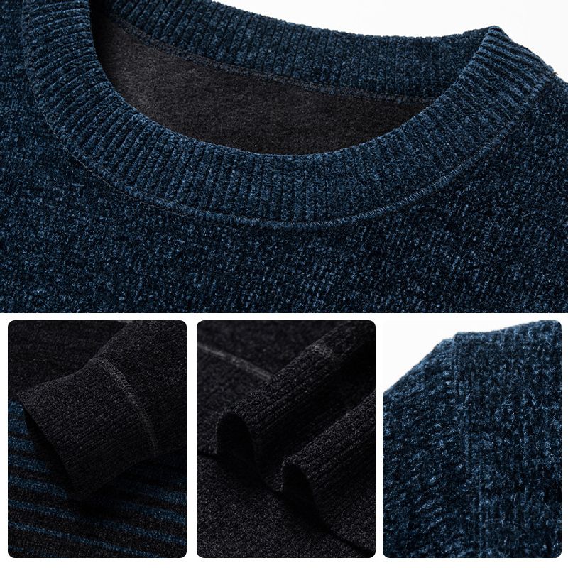 š„Hot Saleš„Menās Chenille Round-neck Thickened Plush Lined Warm Sweater
