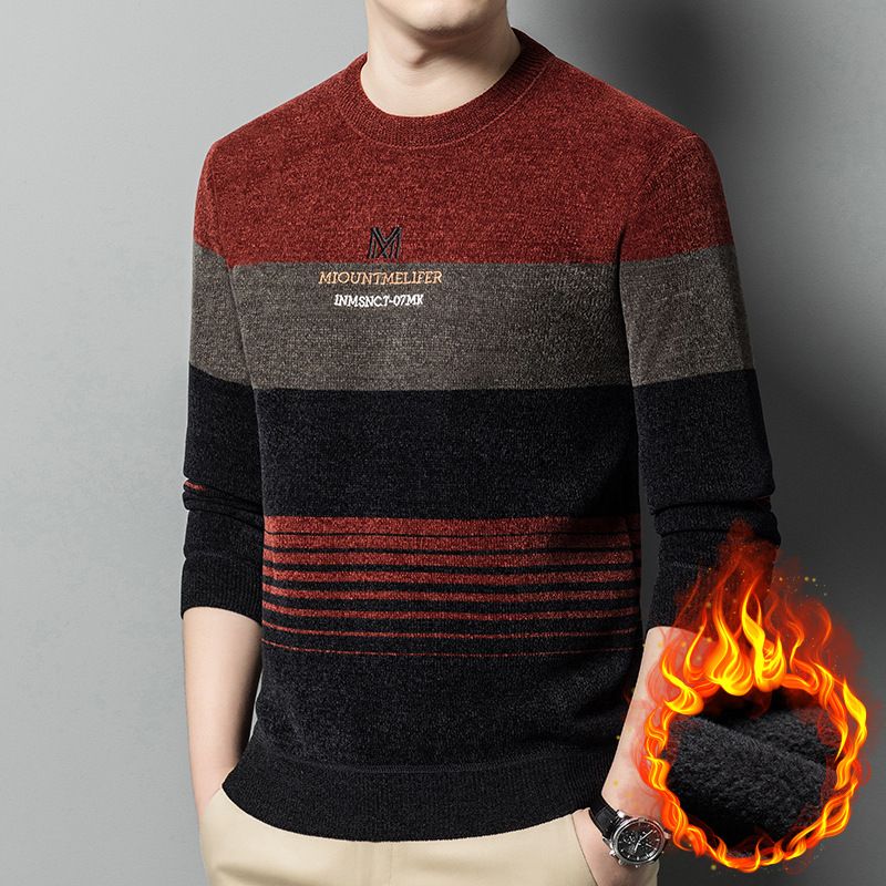 š„Hot Saleš„Menās Chenille Round-neck Thickened Plush Lined Warm Sweater