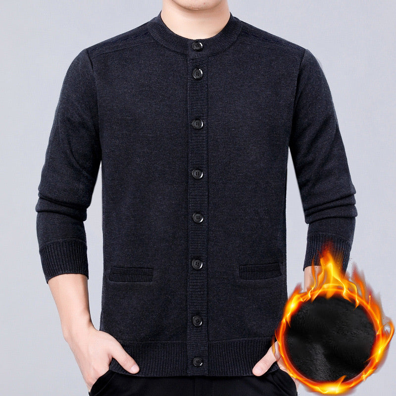 Men's Solid Color Padded Knit Button Cardigan