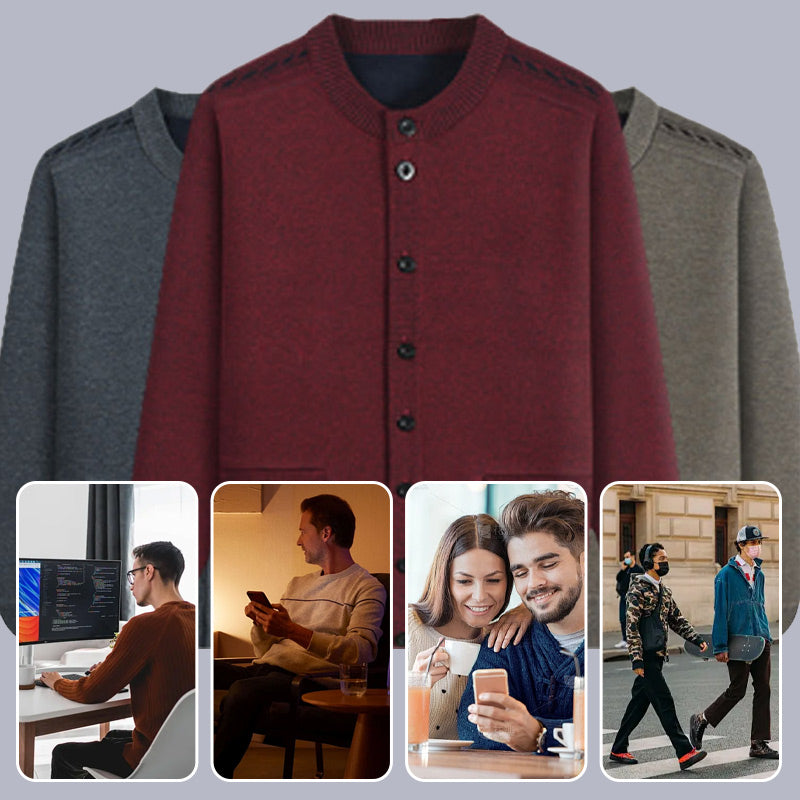Men's Solid Color Padded Knit Button Cardigan
