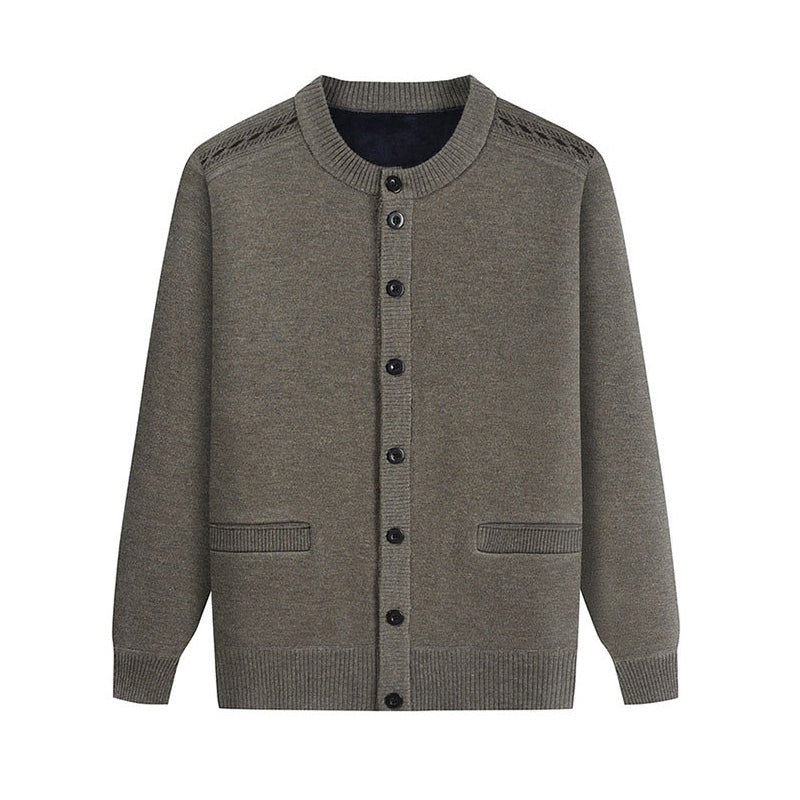 Men's Solid Color Padded Knit Button Cardigan