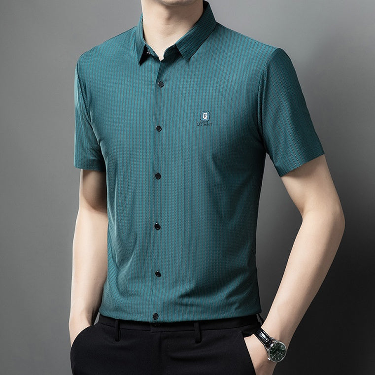 Men's Short Sleeve Striped Button-Down Shirt