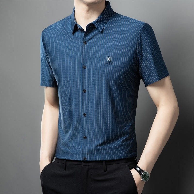Men's Short Sleeve Striped Button-Down Shirt