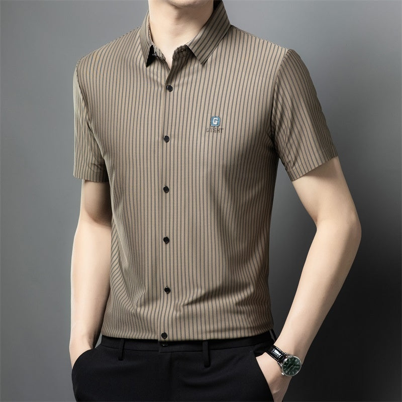 Men's Short Sleeve Striped Button-Down Shirt