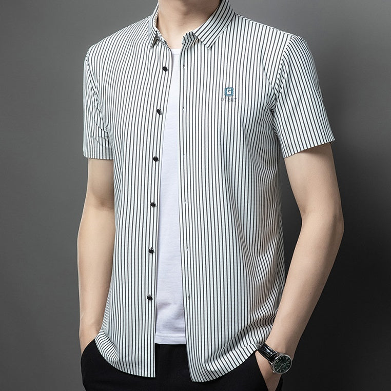Men's Short Sleeve Striped Button-Down Shirt