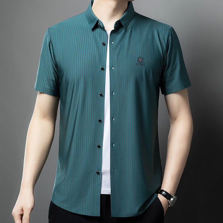 Men's Short Sleeve Striped Button-Down Shirt