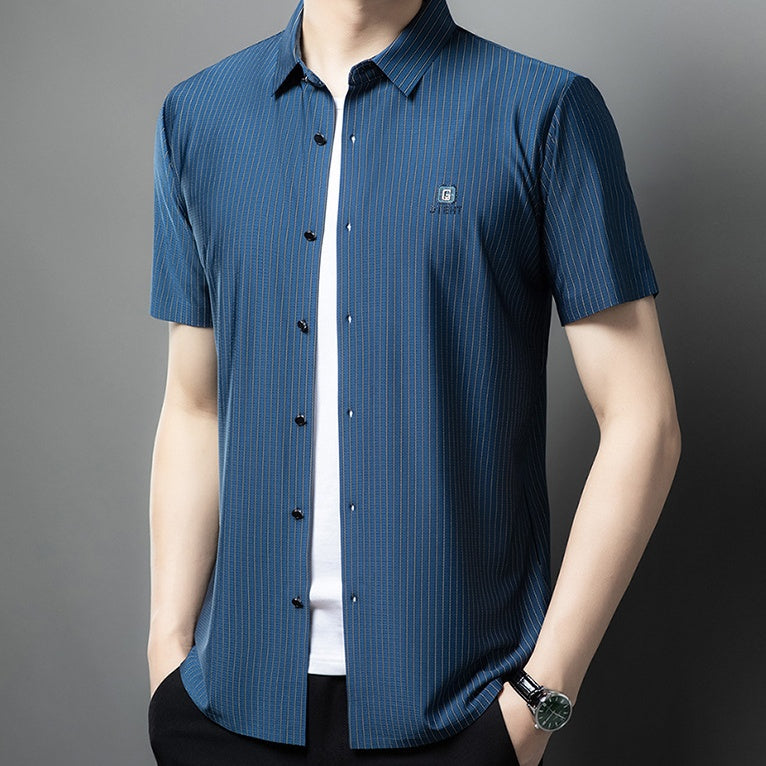 Men's Short Sleeve Striped Button-Down Shirt