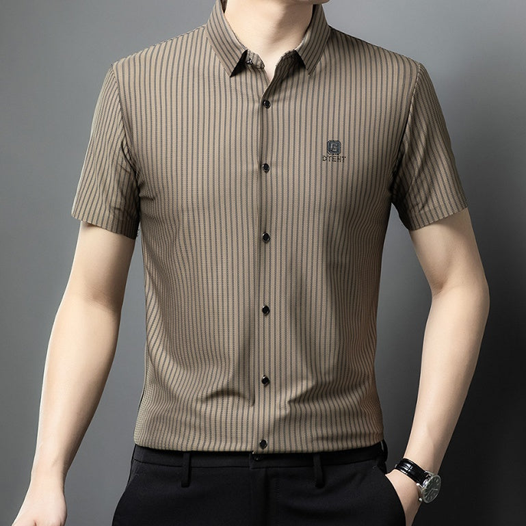 Men's Short Sleeve Striped Button-Down Shirt