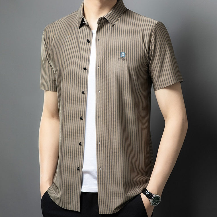 Men's Short Sleeve Striped Button-Down Shirt