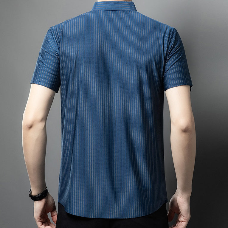 Men's Short Sleeve Striped Button-Down Shirt