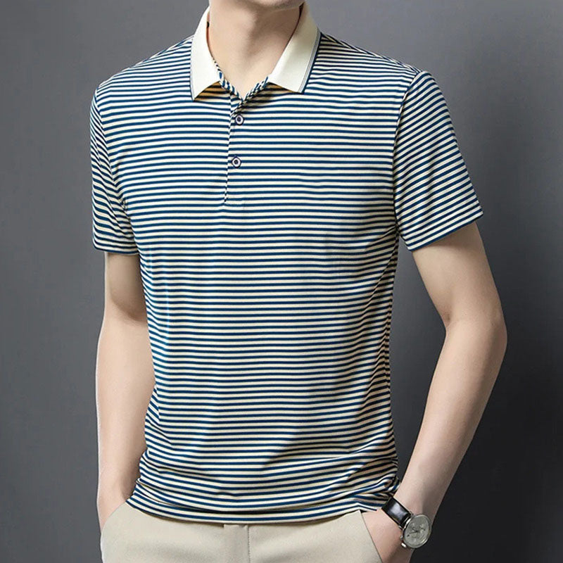 Men's Business Casual Striped Breathable Lapel T-Shirt