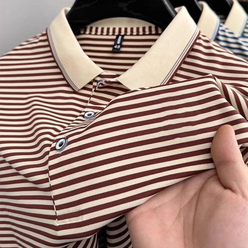 Men's Business Casual Striped Breathable Lapel T-Shirt