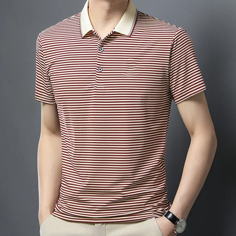 Men's Business Casual Striped Breathable Lapel T-Shirt