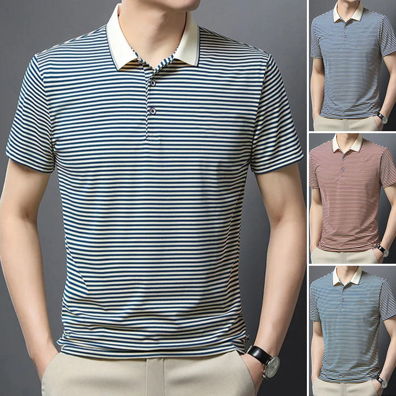Men's Business Casual Striped Breathable Lapel T-Shirt