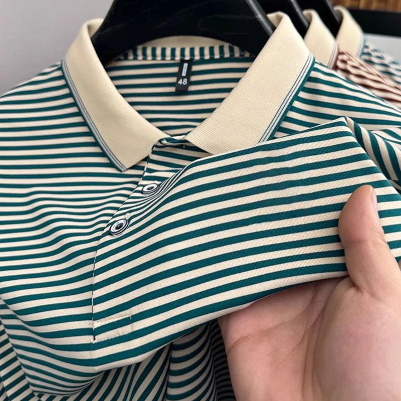 Men's Business Casual Striped Breathable Lapel T-Shirt