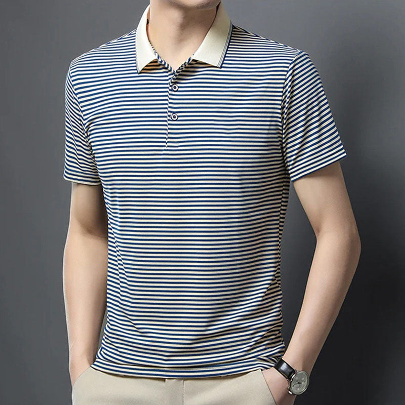 Men's Business Casual Striped Breathable Lapel T-Shirt