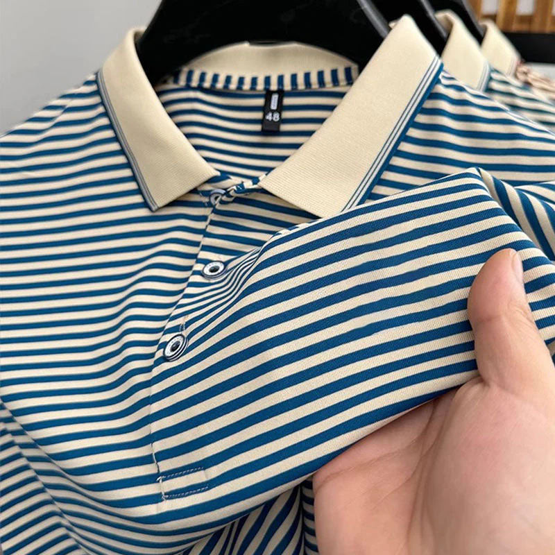 Men's Business Casual Striped Breathable Lapel T-Shirt