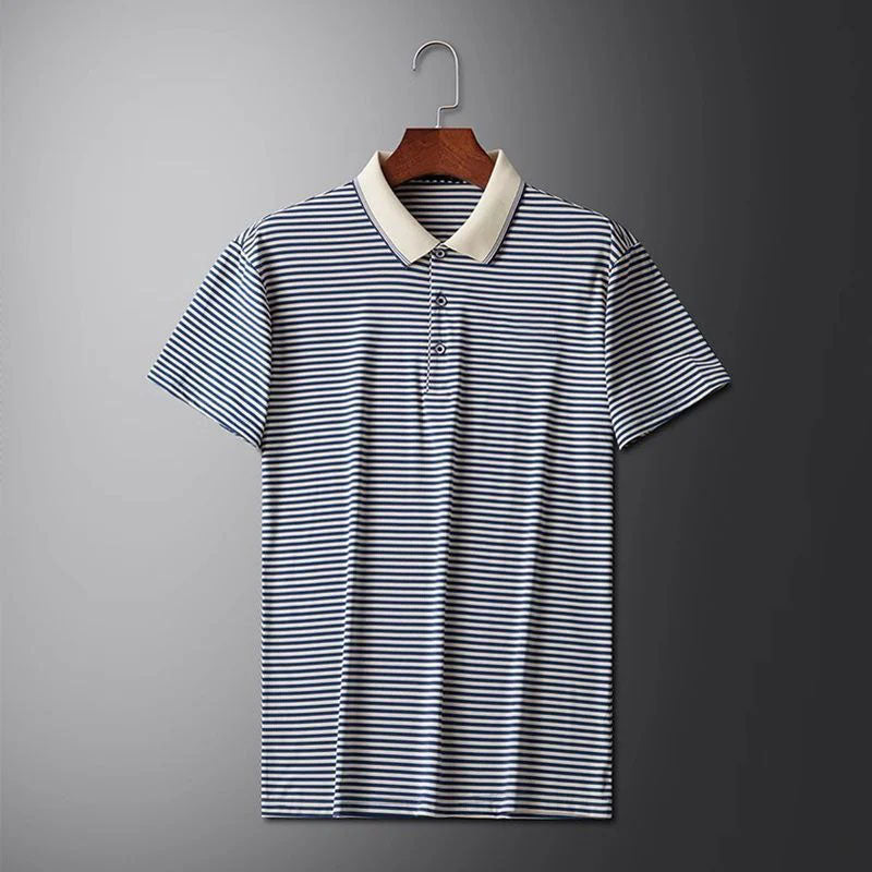 Men's Business Casual Striped Breathable Lapel T-Shirt